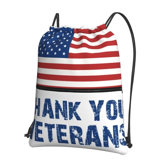 Vsdgher Thank You Veterans Drawstring Backpack Water Resistant String Bag Sports Sackpack Gym Sack for Men Women