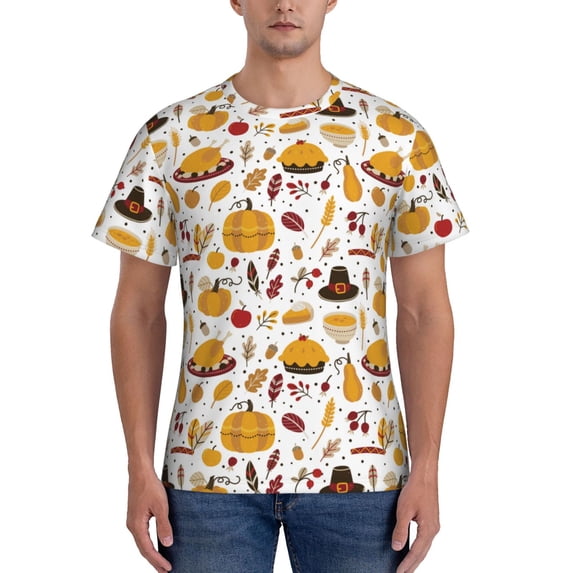 Vsdgher Thanksgiving Print Men's Dry Fit Mesh Athletic Shirts Moisture Wicking Tennis T-Shirt Tops