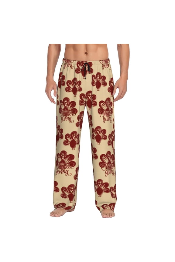 Thanksgiving Sketch Turkey Mens Pajama Pants Sleep & Lounge Pants, PJ Pants-XX-Large