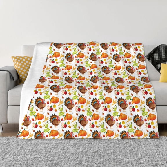 Vsdgher Thanksgiving Turkey Pattern Fleece Throw Blanket, Horizontal Fleece Bedding Home Decor for Couch & Bed All Season Use -80"x60"
