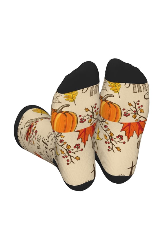 Thanksgiving With A Grateful Heart Unisex Crew Socks Lightweight Breathable Ventilation Ankle Socks, Mid-calf socks for Daily