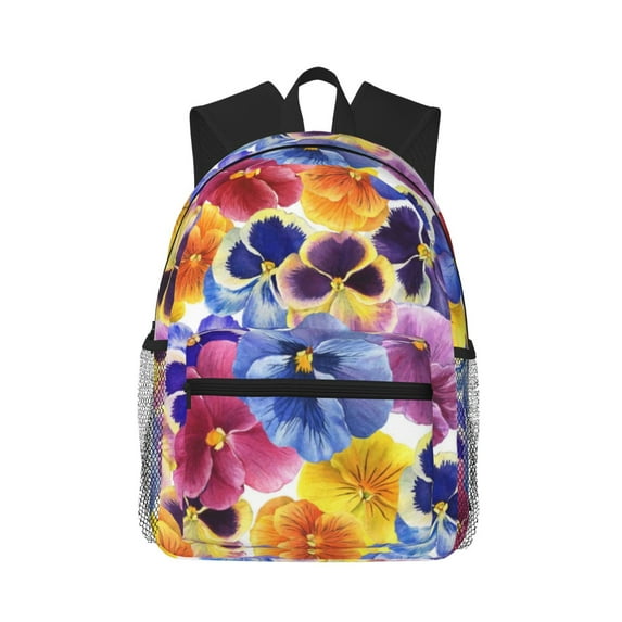 Vsdgher The Garden Tricolor Pansy Flower Print Unisex Large Capacity Bookbag Schoolbag Casual Daypack for High School/College/Teens/Travel/Work