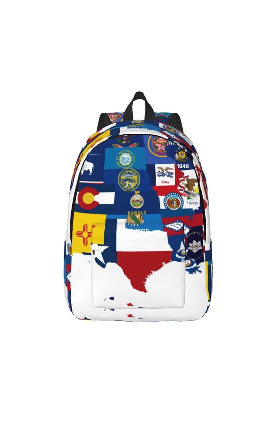 The Map Of United States Print Canvas Backpack Travel Rucksack Unisex Knapsack 15.7/17.7Inch Laptop Backpack for Work,College -Medium