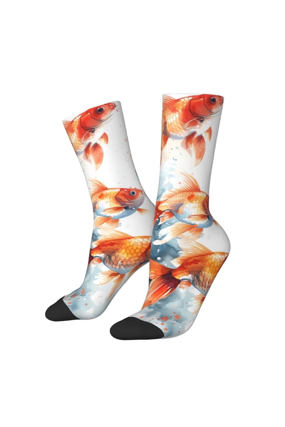 Three Goldfish Watercolor Splash Crew Socks for Men & Women, Breathable Casual Athletic Ankle Socks