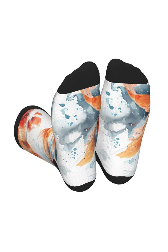 Three Goldfish Watercolor Splash Unisex Crew Socks Lightweight Breathable Ventilation Ankle Socks, Mid-calf socks for Daily