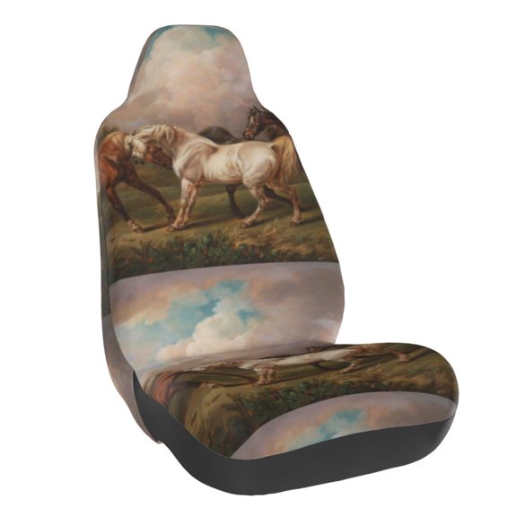 Vsdgher Three Horses Oil Painting for Automotive Seat Covers for Cars Trucks and SUVs, Universal Fit Anti-Slip Bucket Seat Protector for Cars,Vehicle Seat Protector for Front Seats