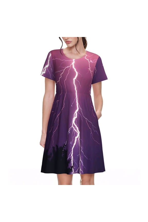 Thunderstorm Violet Purple for Womens Summer 2025 Casual Midi Maxi Dresses Lightweight Short Sleeve Round Neck Beach Dress -3X-Large