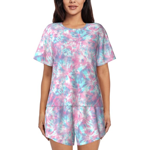 Vsdgher Tie Dye Pattern Womens Pajamas 2 Piece Short Sleeve Sleepwear Set,Summer Soft Pajamas Set Casual Lounge Sets, 2-Piece Pj -4X-Large