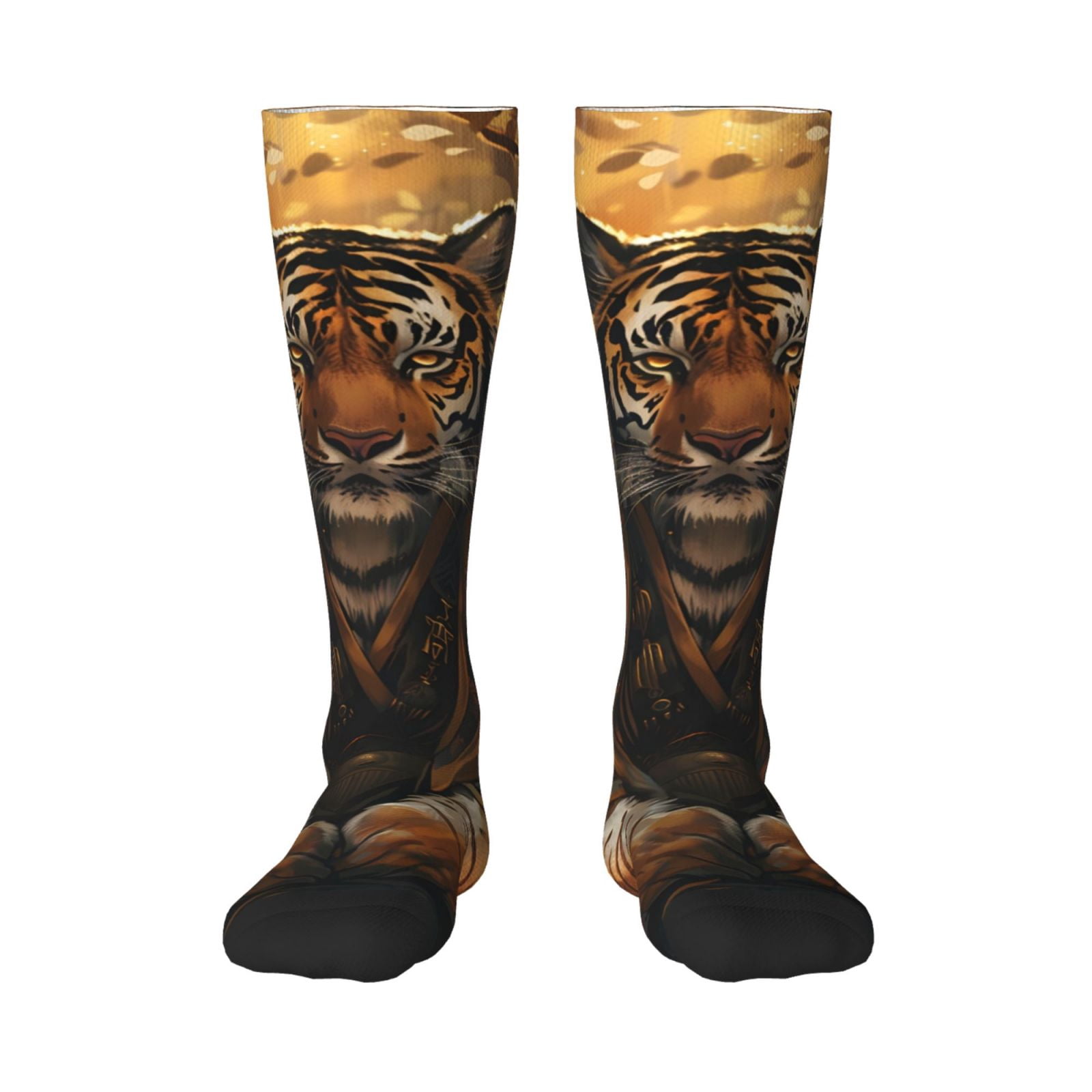 Vsdgher Tiger In The Fallen Leaf Forest Print Thigh High Socks Extra ...