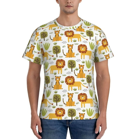 Vsdgher Tiger Lion Print Men's Dry Fit Mesh Athletic Shirts Moisture Wicking Tennis T-Shirt Tops