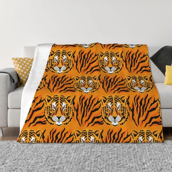 Vsdgher Tiger Pattern Fleece Throw Blanket, Horizontal Fleece Bedding Home Decor for Couch & Bed All Season Use -50"x40"
