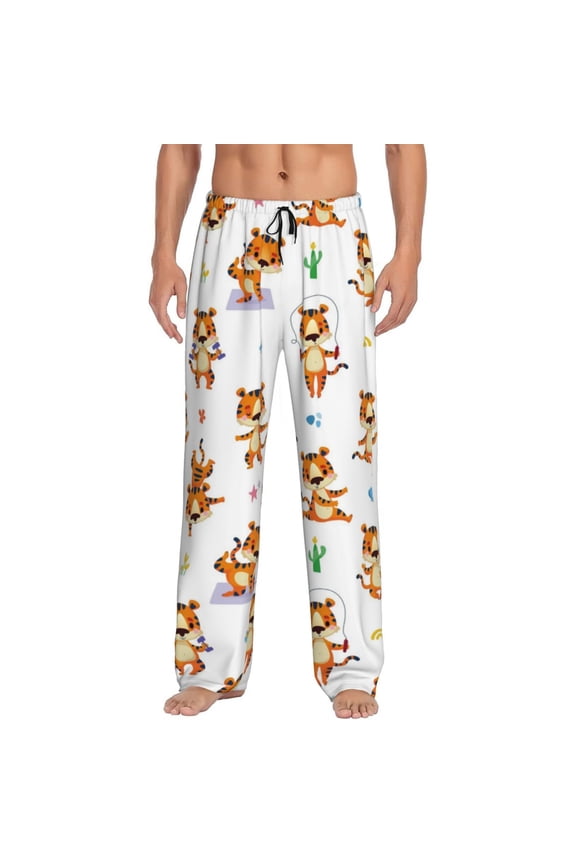 Tigers go in for Sports Print Mens Pajama Pants Sleep & Lounge Pants, PJ Bottoms With elastic waistb and Pockets