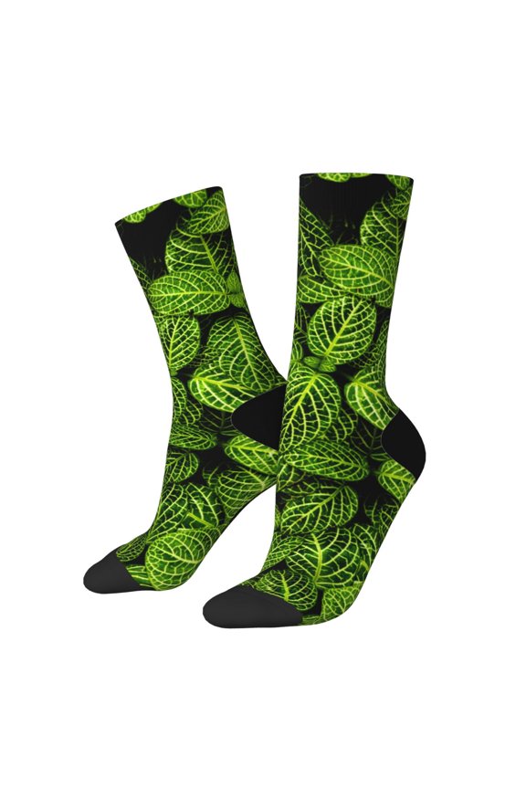 Tiny Green Fern Leaves Crew Socks for Men & Women, Breathable Casual Athletic Ankle Socks