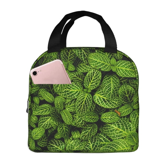 Vsdgher Tiny Green Fern Leaves Lunch Bag, Lunch Box for Women Adult Men, Lunch Tote Insulated Cooler Lunch Container for Work/Office/Picnic/Travel