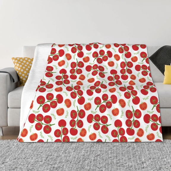 Vsdgher Tomato Pattern Fleece Throw Blanket, Horizontal Fleece Bedding Home Decor for Couch & Bed All Season Use -40"x30"