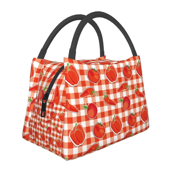 Vsdgher Tomatoes And Chili Print Insulated Reusable Bags with Sturdy Zipper and Handles, Foldable Totes for Hot or Cold Food Bring or Delivery