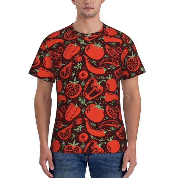 Vsdgher Tomatoes And Chili Print Men's Dry Fit Mesh Athletic Shirts Moisture Wicking Tennis T-Shirt Tops
