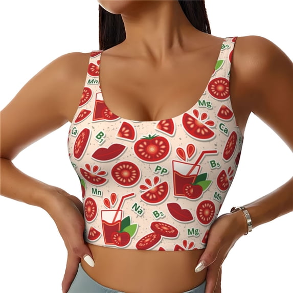 Vsdgher Tomatoes Print Women Sleeveless Athletic Tank Top Built-in Bra Camisole Sports Vest for Yoga Running Fitness Exercise with Removable Pads