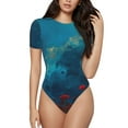 thumbnail image 1 of Vsdgher Tower And Red Roses Prinr Short Sleeve Body suit for Womens, Sexy Onesie One Piece Round Neck Bodysuit Shapewear Tummy Control-Medium, 1 of 7
