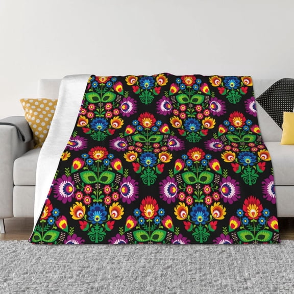 Vsdgher Traditional Floral Polish Pattern Fleece Throw Blanket, Horizontal Fleece Bedding Home Decor for Couch & Bed All Season Use -40"x30"