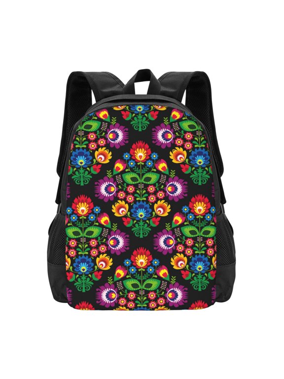 Traditional Floral Polish Print Backpack for Women Men School Bookbag with Laptop Compartment for College Work Travel, Simple Fashion Casual Daypack, Fit 15" Laptop