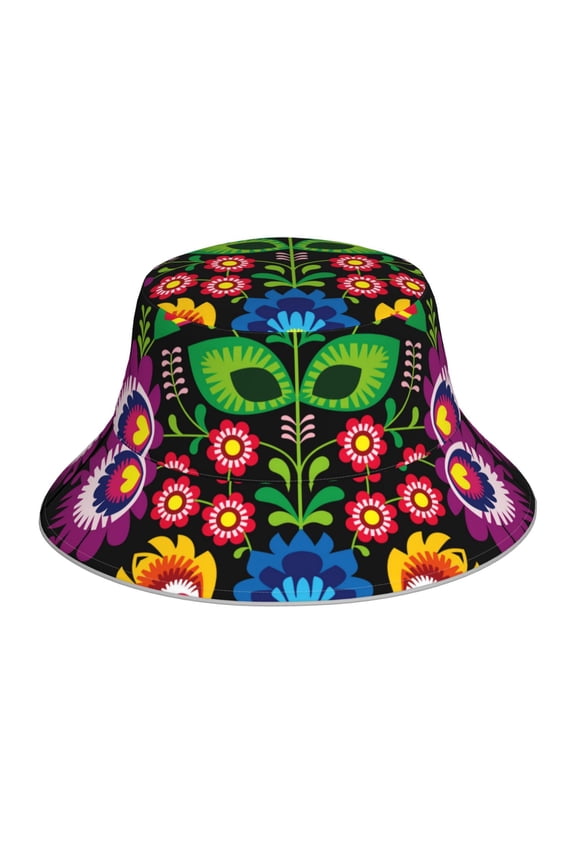 Traditional Floral Polish Print Bucket Hat for Men&Women Bucket Hat Reversible Summer Double-Side-Wear Travel Gardening, Beach, Camping, Hiking, Fishing Cap