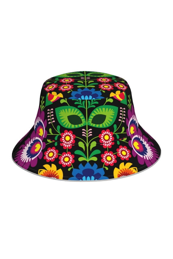 Traditional Floral Polish Print Bucket Hat for Men&Women Bucket Hat Reversible Summer Double-Side-Wear Travel Gardening, Beach, Camping, Hiking, Fishing Cap