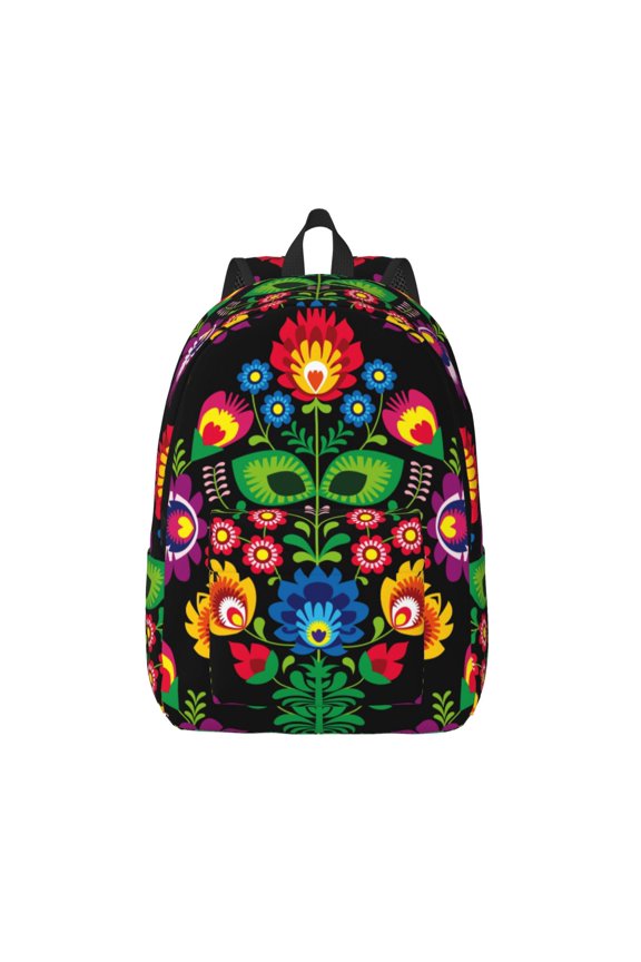 Traditional Floral Polish Print Canvas Backpack Travel Rucksack Unisex Knapsack 15.7/17.7Inch Laptop Backpack for Work,College -Medium