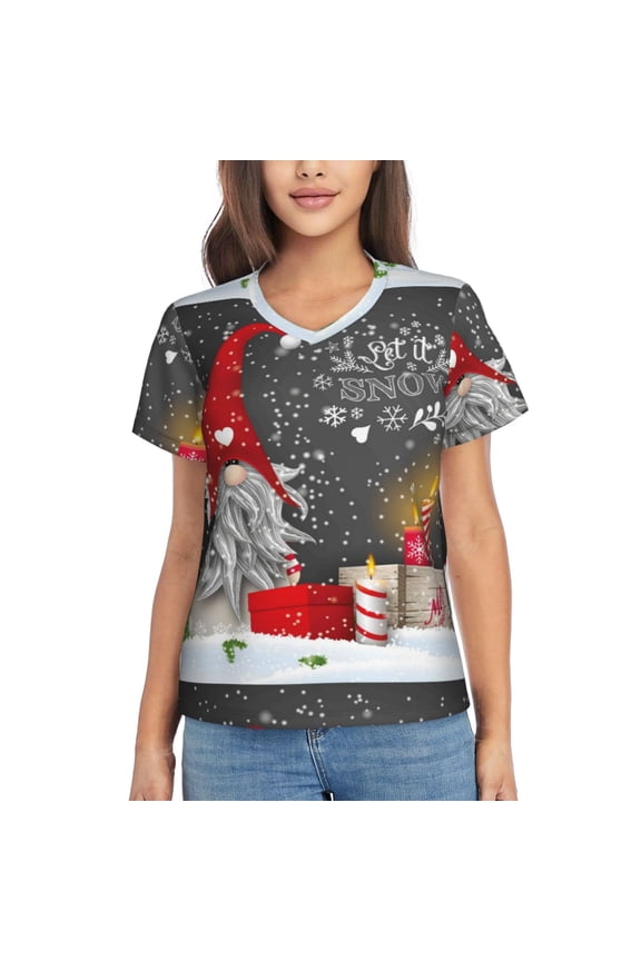 Traditional Scandinavian Dwarf Women Shirts V Neck Short Sleeve Tops T-Shirt Basic Tees, S to 3XLSmall