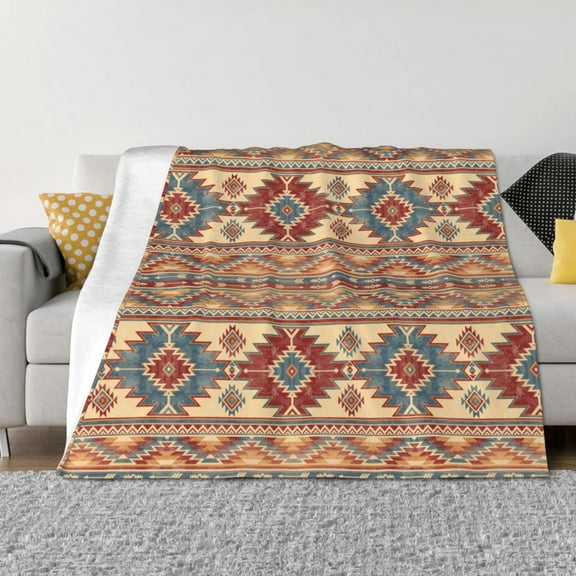 Vsdgher Traditional Tribal Aztec Pattern Fleece Throw Blanket, Horizontal Fleece Bedding Home Decor for Couch & Bed All Season Use -60"x50"