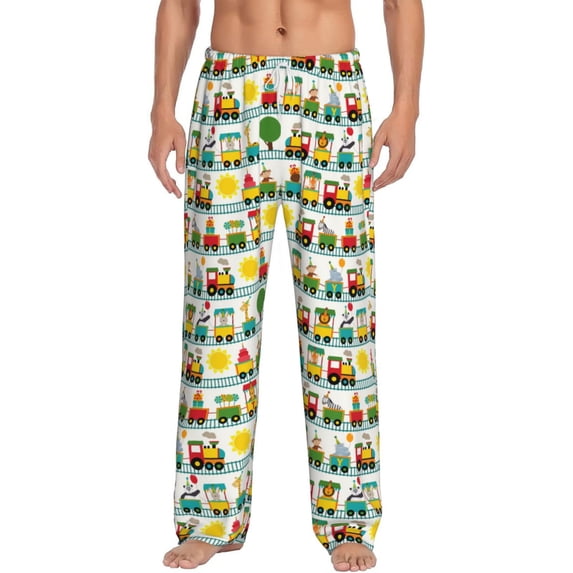 Vsdgher Train With Animals Print Mens Pajama Pants Sleep & Lounge Pants, PJ Bottoms With elastic waistb and Pockets