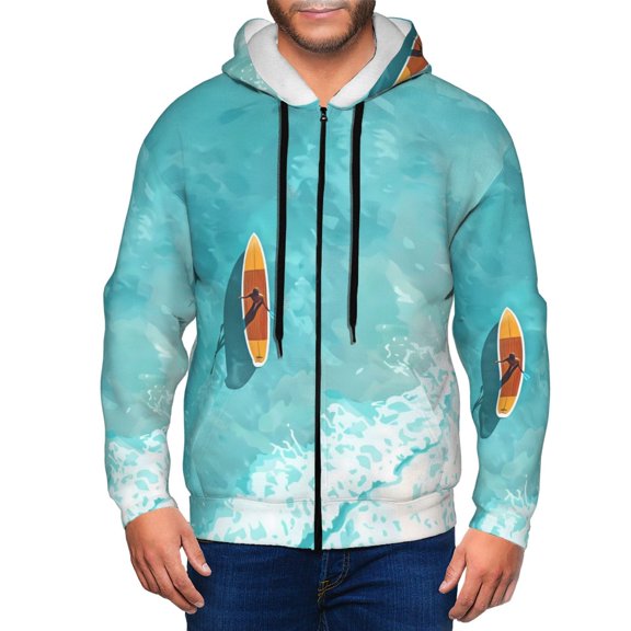 Vsdgher Tranquil Ocean Canoe Journey Mens Hoodies Zip Hoodie, Hoodies for Men, Zip-up Hooded Sweatshirt-3X-Large