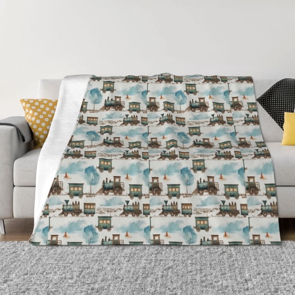 Vsdgher Transport Train Pattern Fleece Throw Blanket, Horizontal Fleece Bedding Home Decor for Couch & Bed All Season Use -50"x40"