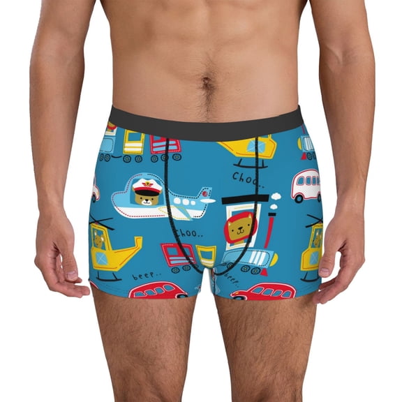 Vsdgher Transportations With Cute Animals Pattern Men's Boxer Brief Underwear,Soft Funny Underwear for Men-XX-Large