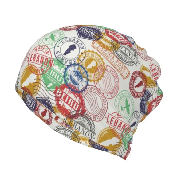 Vsdgher Travel Stamp Slouchy Beanie Hat for Men/Women, Skull Cap Chemo Cap Night Sleeping Cap