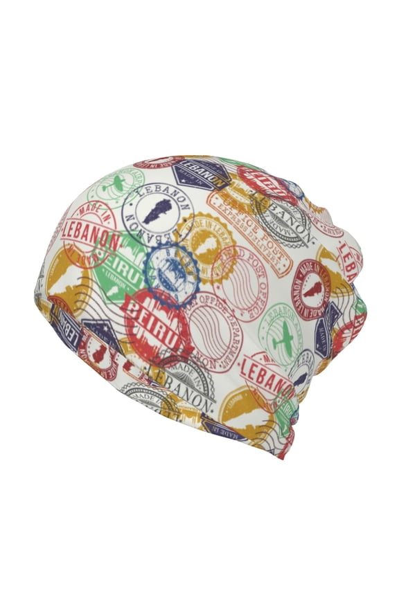 Travel Stamp Slouchy Beanie Hat for Men/Women, Skull Cap Chemo Cap Night Sleeping Cap
