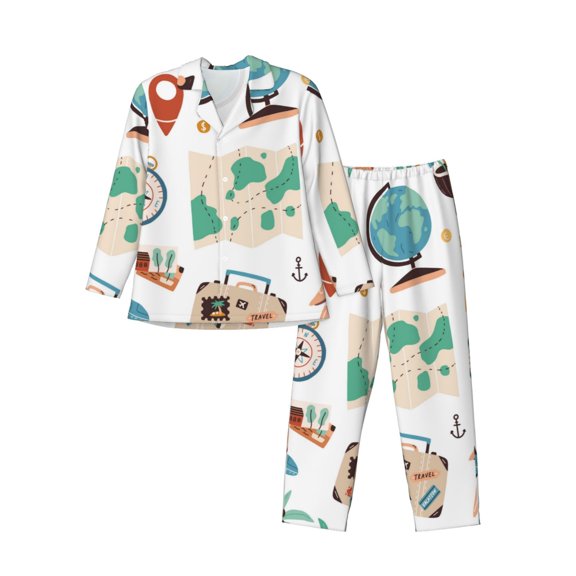 Vsdgher Travel1 Mens Pajama Set, Soft Warm Long Sleeve Sleepwear, Cozy Button-Down Pjs for Men-Small