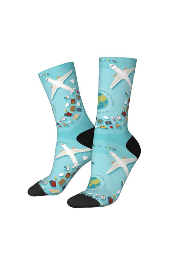 Travelling on Airplane Crew Socks for Men & Women, Breathable Casual Athletic Ankle Socks