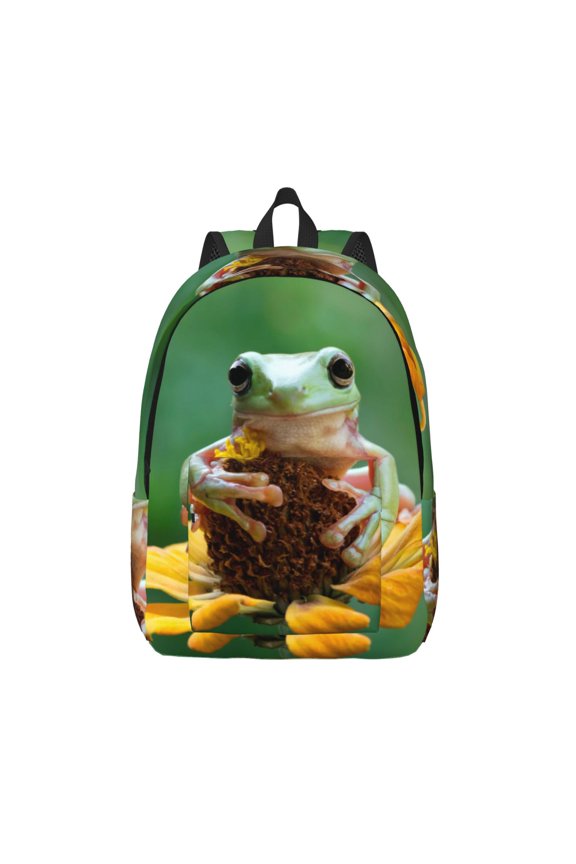 Tree Frog Sitting On Sunflowes Print Canvas Backpack Travel Rucksack Unisex Knapsack 15.7/17.7Inch Laptop Backpack for Work,College -Medium