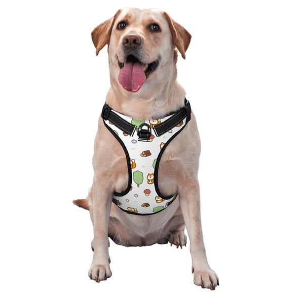 Vsdgher Tree Squirrel Pattern Dog Harness,No Pull Pet Harness with Soft Padded Handle,Adjustable Reflective Vest with 2 Buckles,4 Slide Buckles,S-XL Large