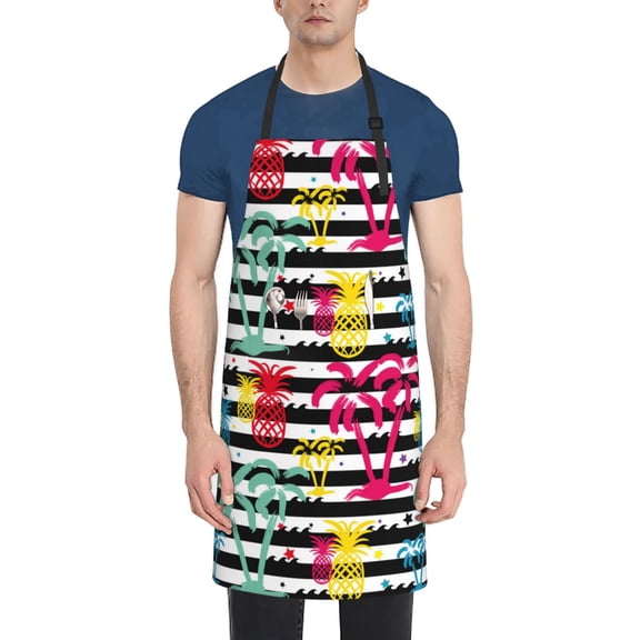Vsdgher Trendy Colorful Pineapples Waterproof Apron with 2 Pockets Kitchen Chef Aprons Bibs for Grooming Cooking Baking Painting Gardening