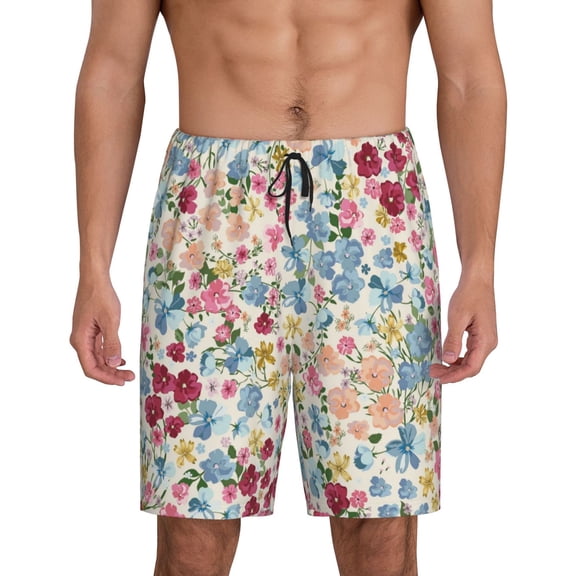 Vsdgher Trendy Floral Design Print Men's Pajama Shorts Lounge Bottoms Sleep Shorts Elastic Waist Lightweight PJ Shorts with Pockets-4X-Large