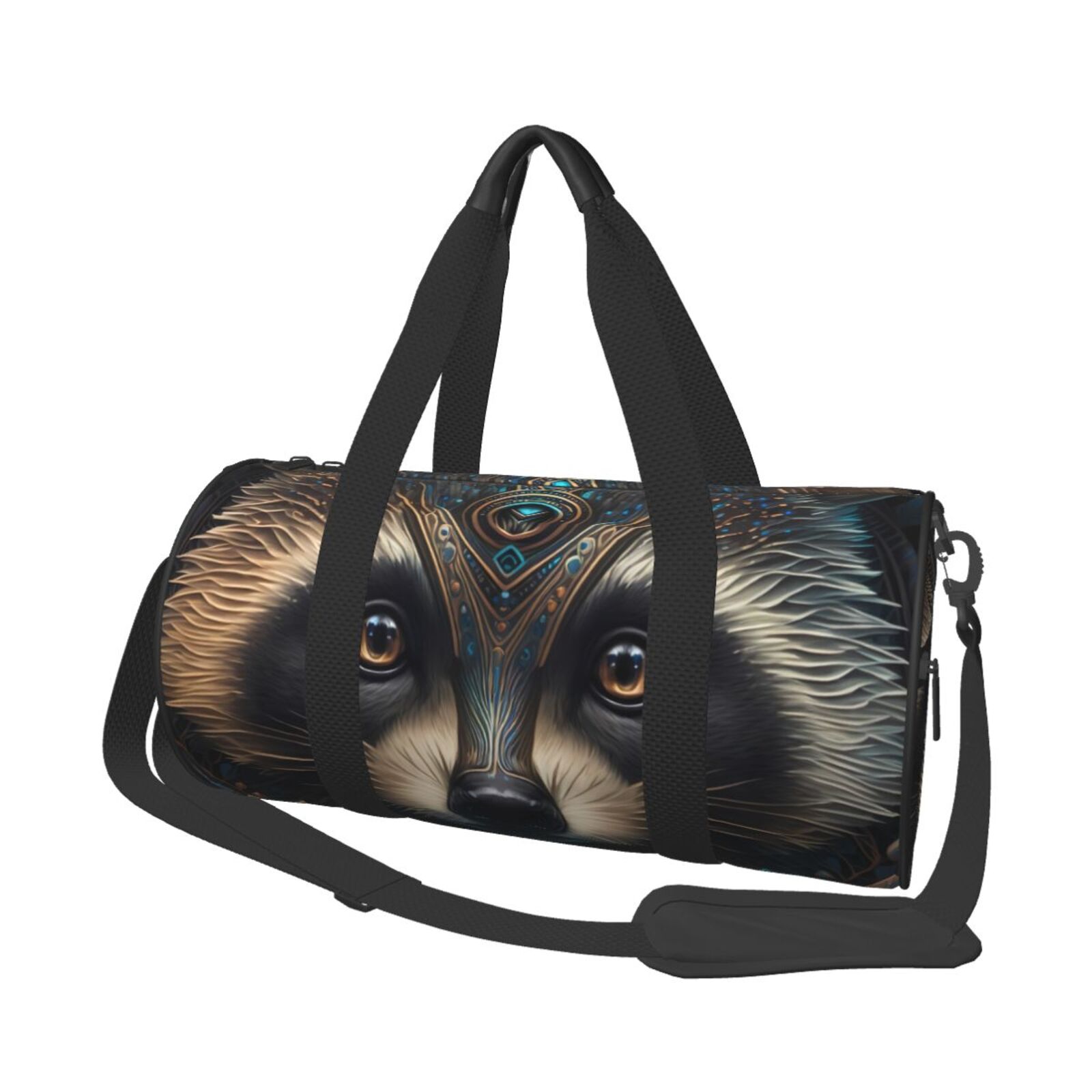 Vsdgher Tribal Style Raccoon 45L Foldable Duffel Bag, Sports Gym Bag,Overnight Bag, Portable Weekender Bag for Airplanes
