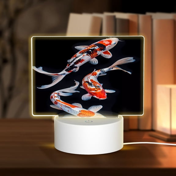 Vsdgher Tricolor Koi Fish Trio Rectangular Acrylic Night Light Acrylic Sleep Night Light Friend Gifts for Birthday Gifts for Women Teens Boys Girls