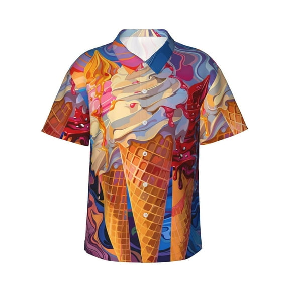 Vsdgher Trio Of Dripping Cones Print Men's Hawaiian Shirts Button Down Tropical Holiday Beach Shirts Vacation Clothes,Large