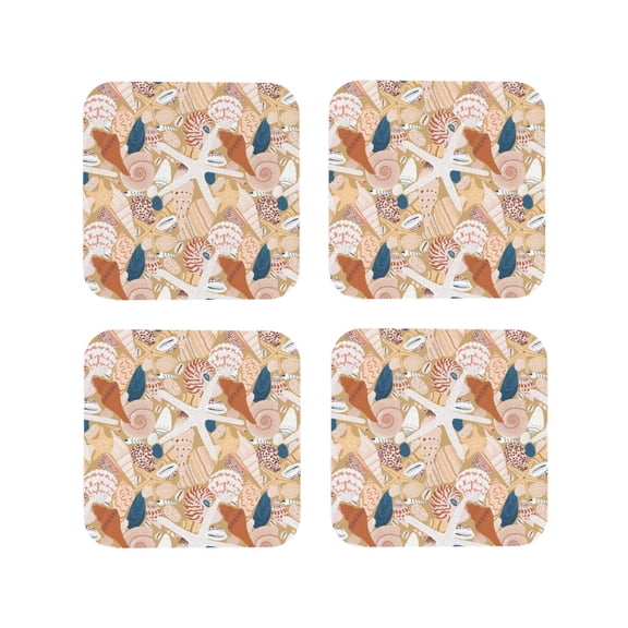 Vsdgher Tropical Beach Sea Shell Leather Coasters for Drinks, Durable Drink Coasters 4 Set for Tabletop Protection, Luxurious Home Décor and Housewarming Gift ( {designName})Square