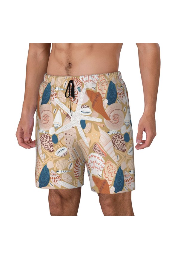 Tropical Beach Sea Shell for Mens Swim Trunks with Compression Liner Swim Shorts Swim Suits Board Shorts-Small