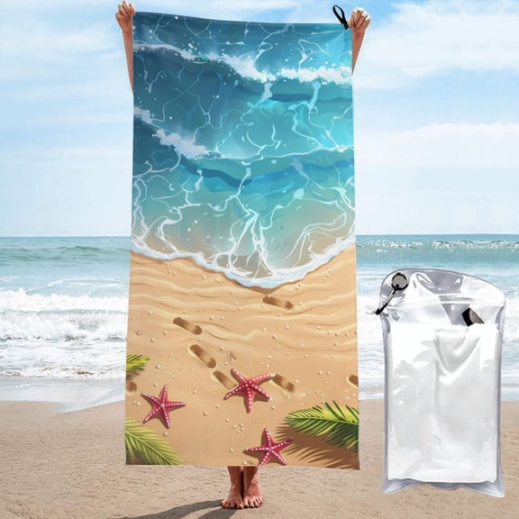 Vsdgher Tropical Beach With Starfish Microfiber Ultra Soft Highly Absorbent Bath Towel, Quick Drying Towels for Body, Sport, Yoga, SPA, Fitness-27.5"x55"