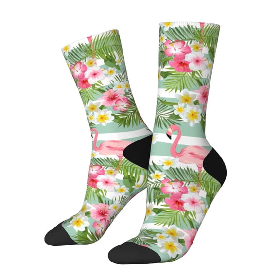 Vsdgher Tropical Flamingo Crew Socks for Men & Women, Breathable Casual Athletic Ankle Socks