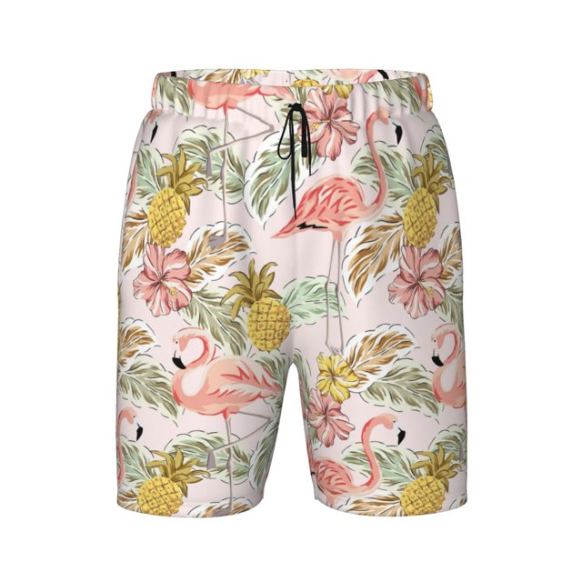 Vsdgher Tropical Flamingo Pineapple Print Mens Swim Trunks Bathing Suit